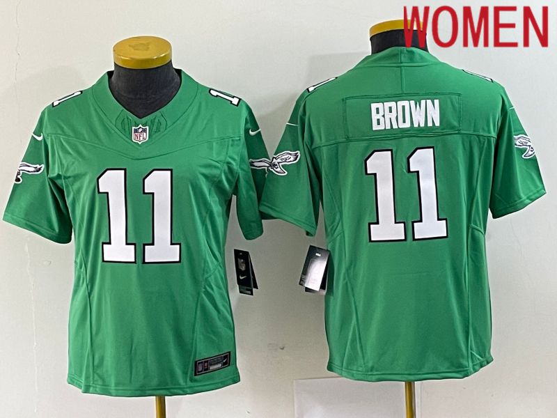 Women Philadelphia Eagles #11 Brown Green Nike Throwback Vapor Limited NFL Jersey